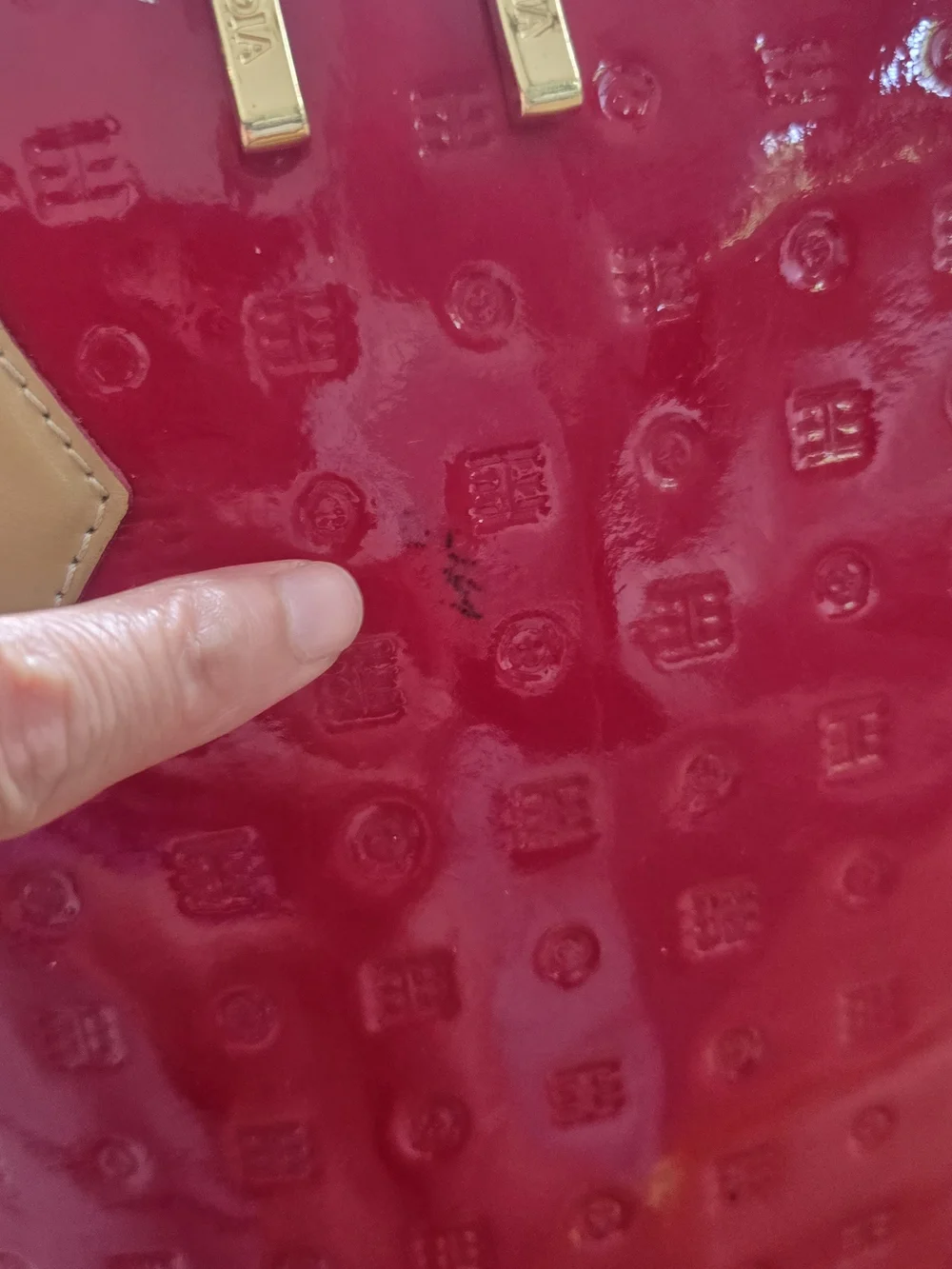 Arcadia Italy Red Patent Leather Embossed Monogram Dome Satchel Handbag